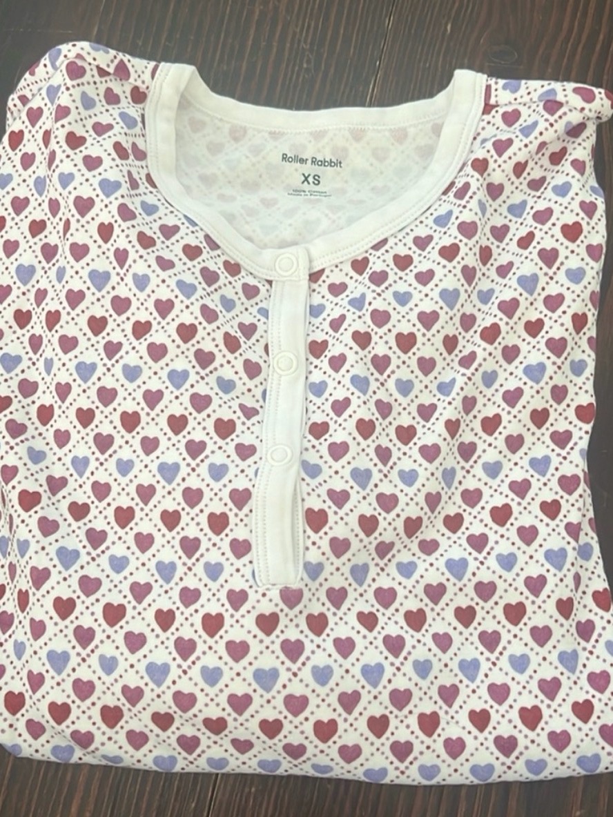 Roller Rabbit Pajama Set Like New Big Heart Print Sz Xs Women